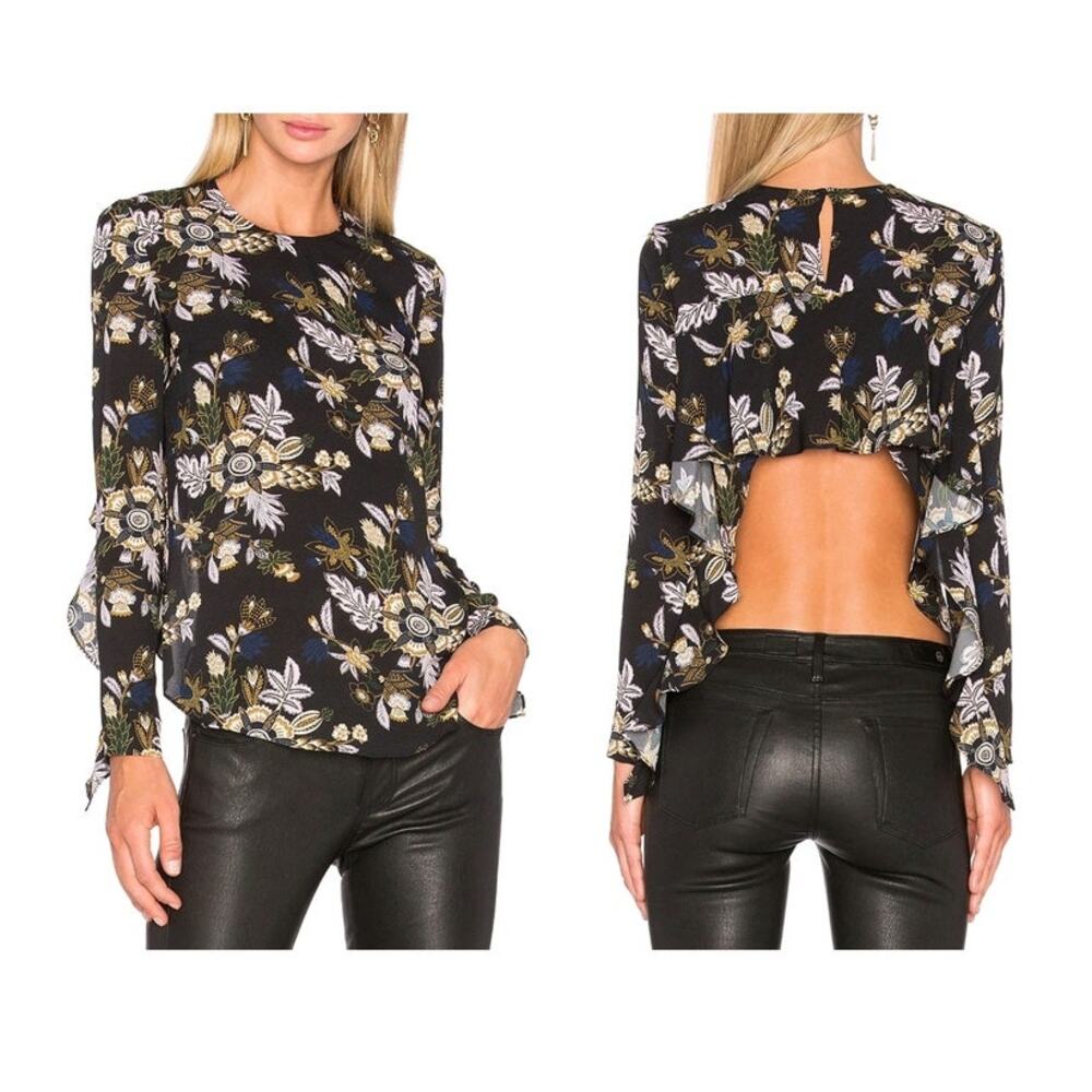 A.L.C. Cooper Ruffle Open Back Floral Print Silk Top, Size 8